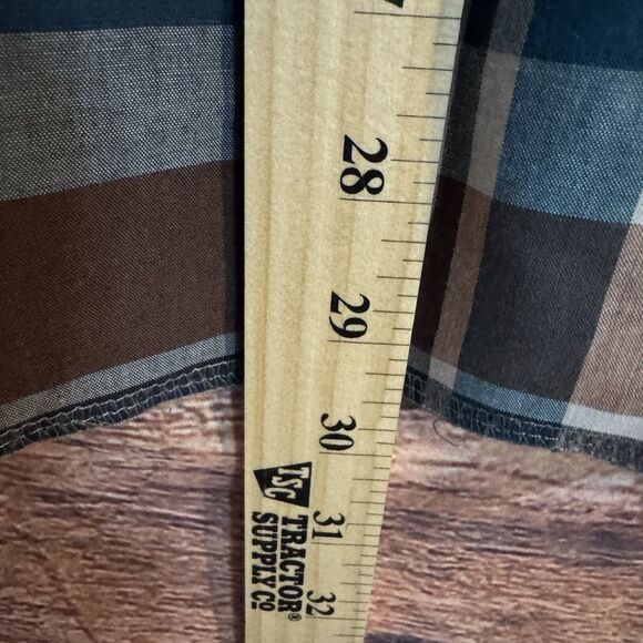 Wrangler Men's 15 - 34 Western Pearl Snap Plaid Shirt Long Sleeve Brown Blue - Picture 7 of 9